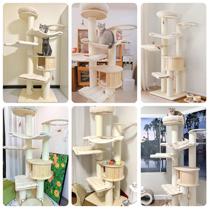 Arbre à chat moderne de grande taille avec griffoir en corde de sisal blanche, meuble-condo en bois et tour d'escalade pour chat - Product Image 2