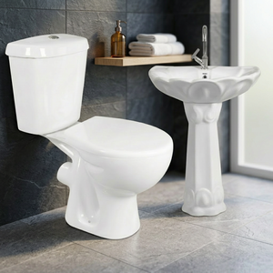 Inodoro de cerámica moderno español de dos piezas con salida al suelo (S o P) blanco para baño - Product Image 4