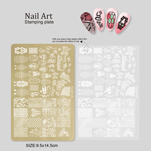 Private Label Or <span class=keywords><strong>En</strong></span> Acier Inoxydable Nail Art Estampage Plaque Réutilisable Floral Dentelle Motif Modèle pour <span class=keywords><strong>Gel</strong></span> Vernis Impression - Product Image 6