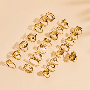 FT-125 Anillos unisex Joyería Infinito Número 8 Flor Mariposa Hoja Estrella Diseños <span class=keywords><strong>al</strong></span> azar 24 unids/caja Anillo de acero inoxidable dorado - Product Image 3