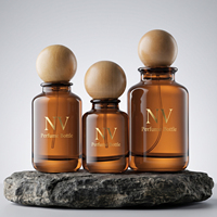 Flacon de parfum en verre ambré écologique de 30 ml, 50 ml, 100 ml avec couvercle sphérique en bois, flacon de parfum vide rechargeable avec boîte