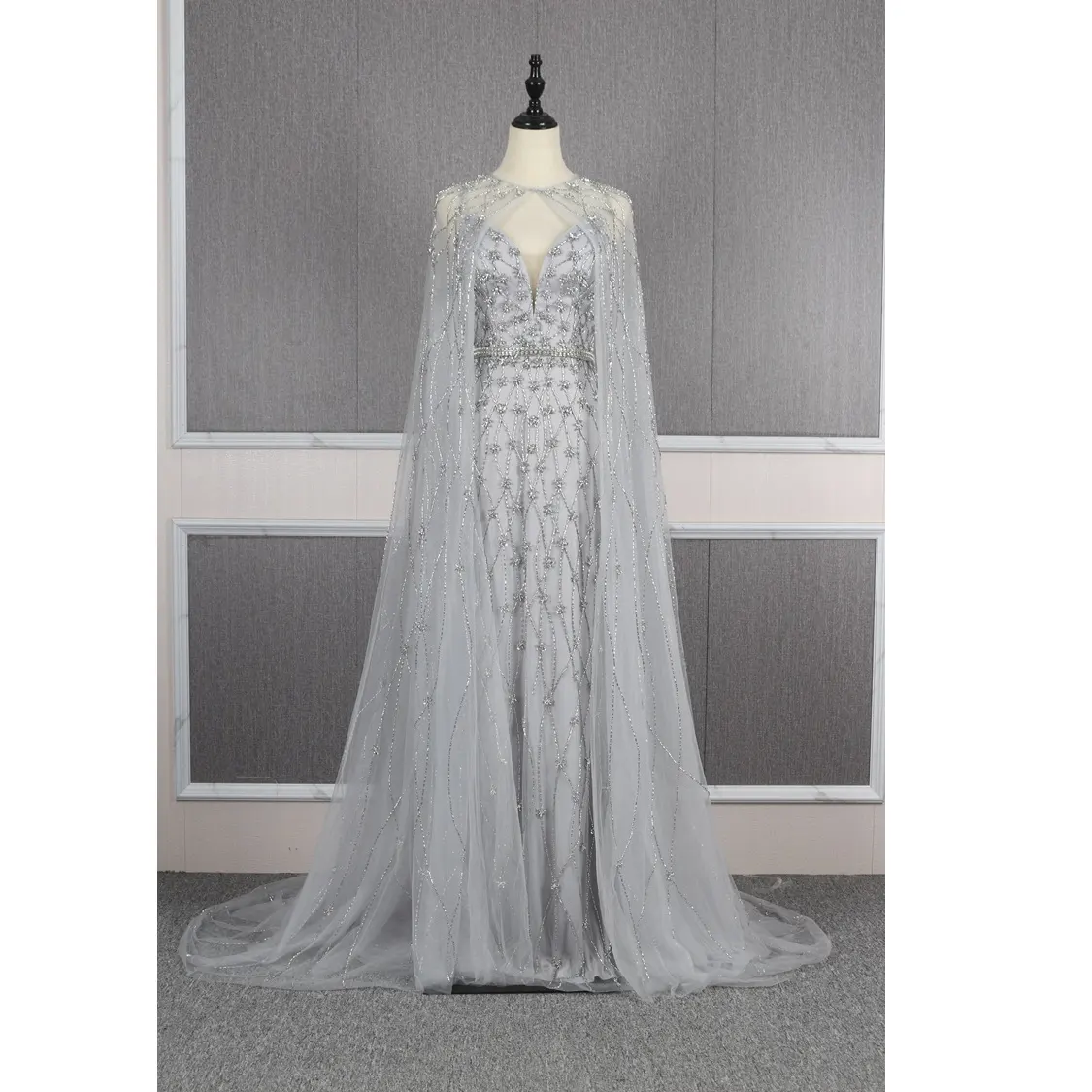 Evening Dress mermaid sequins rhinestone crystal dress V Neck Major Beading Prom Gowns wedding Formal apparel host dress