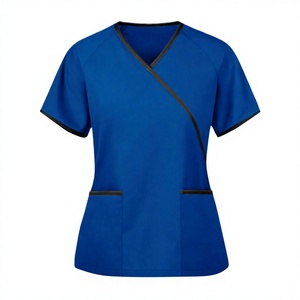 Blouse d'infirmière unisexe, couleur unie, col en V, manches courtes, t-shirt, usage hospitalier, tissu en toile de polyester, accessoires infirmiers - Product Image 1