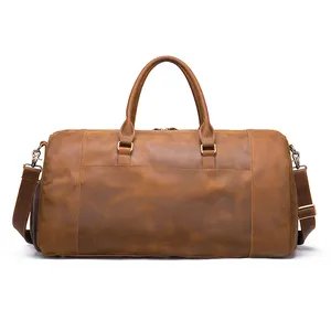 Sac de sport en cuir Vintage pour hommes, sac de sport personnalisé pour l'extérieur, sac de voyage de grande capacité pour week-end avec compartiment à chaussures