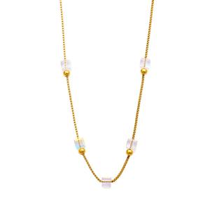 Collier en chaîne à maillons avec perles en cristal plaqué or pour femmes, bijoux d'anniversaire - Product Image 4