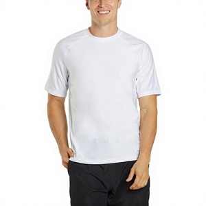 T-shirt de sport blanc à manches courtes pour homme, en polyester, anti-transpiration, coupe ajustée, type rashguard MMA - Product Image 1