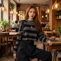 Pull décontracté rayé pour femme, collection automne-hiver 2026, tricot vintage, chaud, à manches longues, col rond, anti-plis