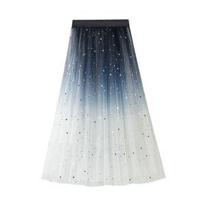 Nuove donne gradiente maglia Tutu <span class=keywords><strong>gonna</strong></span> da donna elegante con paillettes glitterato a strati Tulle Midi a linea per feste con stelle in maglia di paillettes - Product Image 3