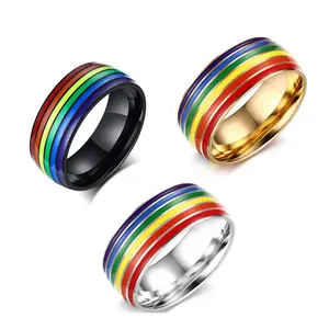 Rainbow Jewelry Wholesale Stainless Steels 18K Gold Plated Pride Rainbow Ring For Llesbian Gay Bisexual Transgender Queer