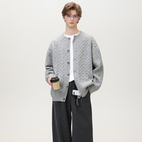 Herren Vintage Zopfmuster Strickjacke Herbst Winter Neuerscheinung Einfarbiger Rundhals-Strickmantel Lässiges Vielseitiges Oberteil