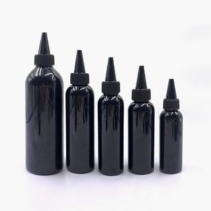 Envase Cosmético de Plástico Negro de 8oz/250ml, Botellas Vacías de PET para Aceites Capilares con Boquilla Aplicadora Dosificadora - Product Image 4