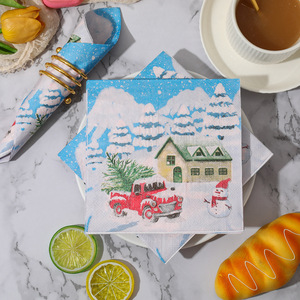 Christmas Printed Paper Napkins 330mm Square Food Grade Disposable Holiday Table Tissues - Product Image 1