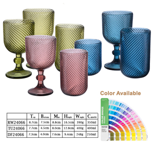 Samlife-RW24066 Wholesale Wedding Wine Goblet 350ml Embossed Vintage Colored <strong>Glassware</strong> - Product Image 2