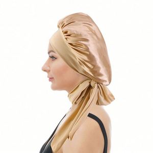 Bonnet en satin extensible extra large, couleur unie, à large bord, avec nœud, style bandana, personnalisable avec logo, vente en gros - Product Image 4