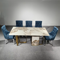 Table rectangulaire en marbre de qualité supérieure pour villa européenne, en pierre frittée, pour 8 personnes, en acier inoxydable, mobilier de gros