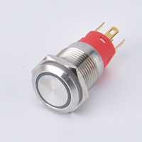 Interruptor de Botón Pulsador Plano con Bloqueo de 16/19/22 mm, Electrónico, Impermeable IP67, 3V/24V, LED Azul, 1NO1NC, Acero Inoxidable/Latón/Aluminio