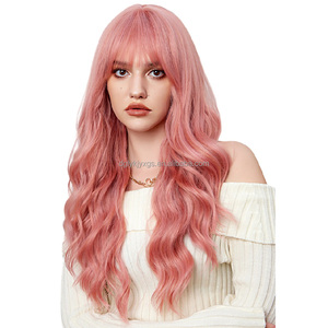 Offres Spéciales doré brun point culminant rose <span class=keywords><strong>Manga</strong></span> transparent frange vague boucles cheveux longs tempérament moelleux paresseux perruque pour les cheveux des femmes - Product Image 5