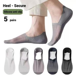 5 paia/lotto Calzini Invisibili da <span class=keywords><strong>Uomo</strong></span> in Seta Ghiaccio Ultra Sottili Traspiranti a Rete Scavata con Tallone in Silicone Antiscivolo - Product Image 1