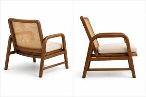 Mid Century Modern Ash <b>Wood</b> Accent Chair with Natural Rattan Cane <b>Armchair</b> for Living Room Lounge Seating - Product Image 5