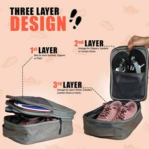 Shoe Mistri Travel Shoe Cover Holds 3 Pairs with Mesh Window Portable Shoe Organizer <b>Storage</b> Pouch for Travel Gym <b>Grey</b> - Product Image 3