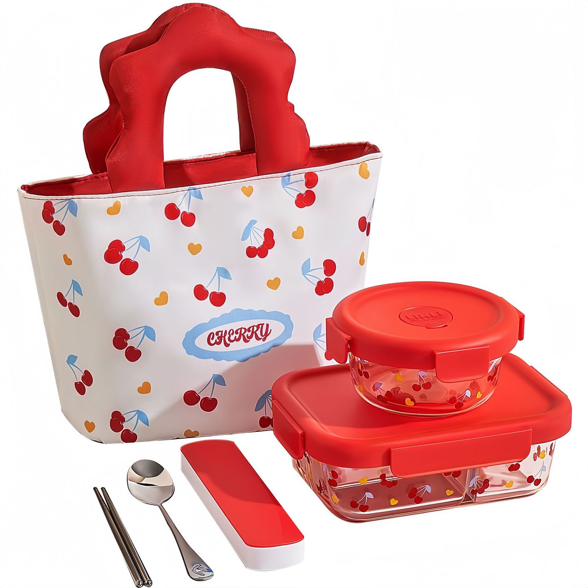 Fresh-Keeping Printing Cartoon Style Glass Lunch Box Lid Microwave Safe Dishwasher Safe Large Capacity Bento Food Storage