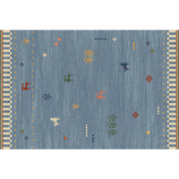 Tapis moderne à rayures bleues, en polyester doux, antidérapant et résistant aux taches, pour salon, chambre, canapé, table basse, décoration