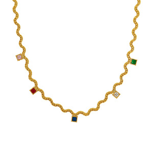 Collar de circonita estilo francés para mujer, cadena ondulada con engaste de púas, joyería de fiesta, aleación de zinc, diseño de borla redonda - Product Image 5