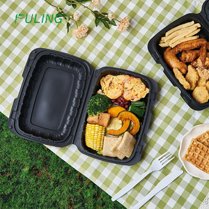 Hộp đựng thức ăn nhựa sinh thái FULING màu đen có lỗ thông hơi, bản lề, kích thước 9x6 inch, dùng một lần, kiểu vỏ sò, dùng cho nhà hàng, mang đi, đựng đồ ăn trưa - Product Image 3