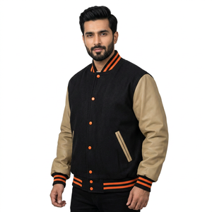 Custom Logo Wool Chenille Embroidery <b>Baseball</b> Letterman Collage <b>Baseball</b> <b>Jackets</b> <b>Men</b> Vintage Blank Leather Sleeve Varsity <b>Jacket</b> - Product Image 1