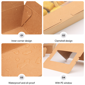 Barquette alimentaire en papier kraft personnalisée avec couvercle, emballage écologique durable pour cafés, traiteurs et restauration rapide - Product Image 3
