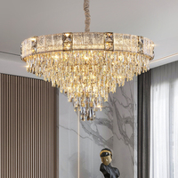 Lustre moderne de luxe rond à plusieurs niveaux en cristal conique, grande lampe de plafond pour villa, salon, salle à manger, hall d'entrée