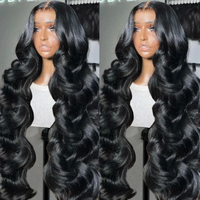 Pelucas sin pegamento de cabello humano virgen vietnamita de lujo original, ondulado, con doble trama y encaje frontal, para mujeres afroamericanas.