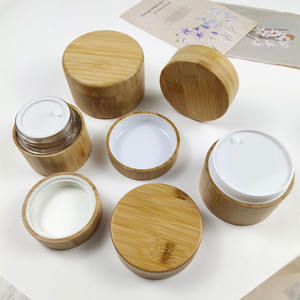 Boîte à cosmétiques ronde en bambou, bouteille d'huile de crème en bois faite à la main, bouteille en verre de soins de la <span class=keywords><strong>peau</strong></span>, boîte en bambou - Product Image 3