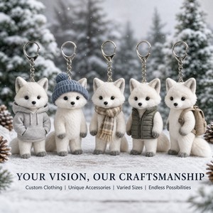 Porte-clés en peluche personnalisé <span class=keywords><strong>Renard</strong></span> des neiges, jouet doux saisonnier, service de personnalisation, emballage vierge, OEM ODM, cadeaux promotionnels de Noël - Product Image 5