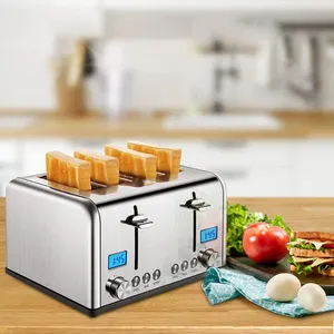 Ce cb etl conjunto de torradeira elétrica, equipamento digital para casa com 4 fatias de aço inoxidável, toaster de pão