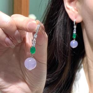 Pendientes Colgantes de Plata de Ley S925, Estilo Chino Nuevo, Jade Morado, Diseño 'Nueve Fuego Morado' Sin Núcleo, Color Violeta Natural - Product Image 2