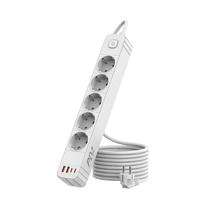 Enchufe de Extensión en Oferta, 5 Tomas de Corriente Alterna, 2 Puertos USB Tipo C, Enchufe Estándar Europeo, Material de PC Ignífugo