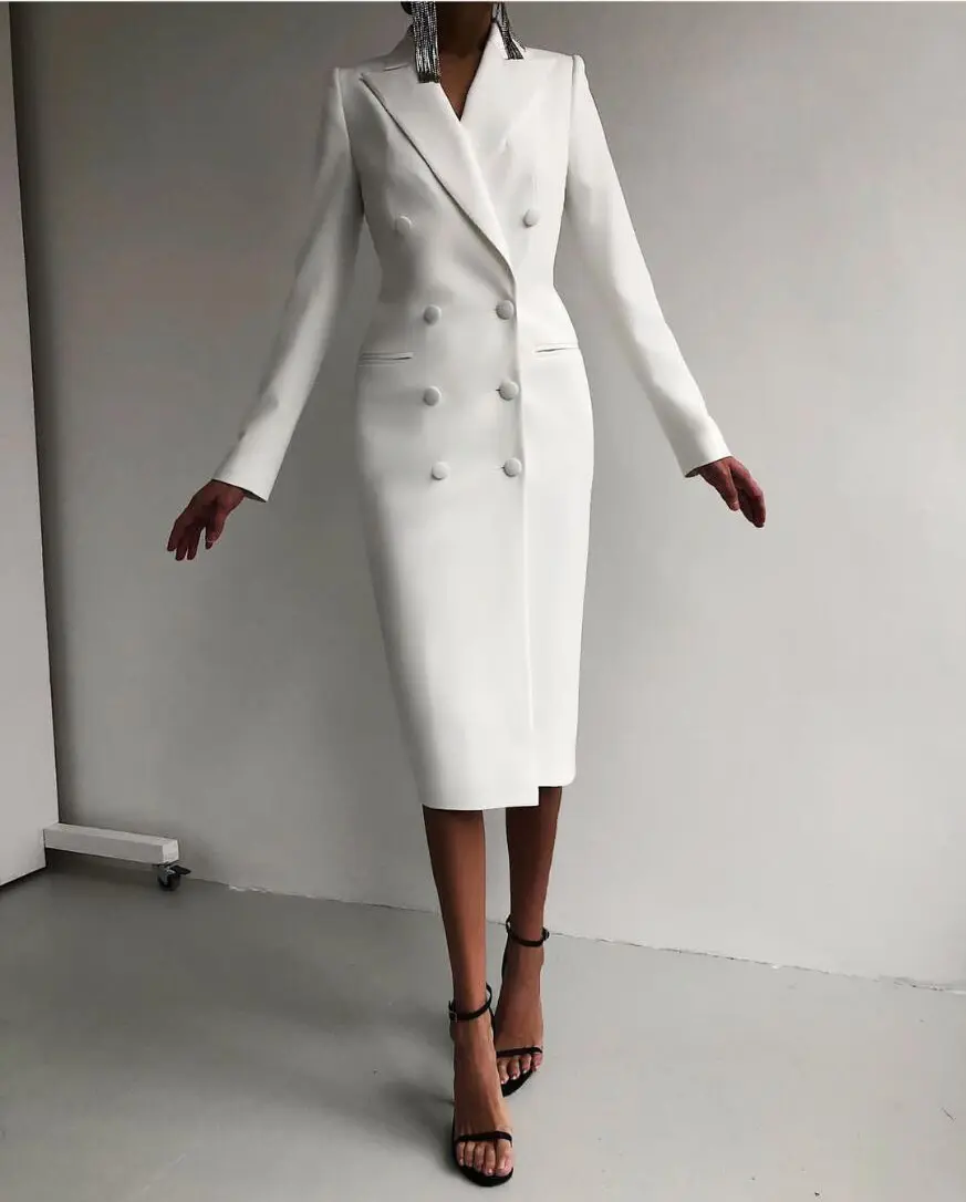 A6423 Luxury Fashion Double Breasted Women Jacket Plus Size White Winter Ladies Long Coat
