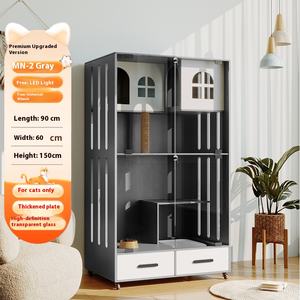 Práctica casa Jaula de madera para gatos <span class=keywords><strong>con</strong></span> cajones y ruedas Hábitat confiable <span class=keywords><strong>con</strong></span> agujeros de arco para el alojamiento de <span class=keywords><strong>mascotas</strong></span> en el hogar - Product Image 4