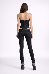 Jeans <span class=keywords><strong>skinny</strong></span> noirs à taille basse pour femmes, sur mesure, en denim extensible, coupe slim, avec fermeture éclair décorative, pantalon de créateur de mode streetwear - Product Image 2