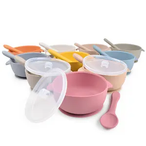 Bol en Silicone pour bébés avec couvercle, 12 pièces, alimentation des aliments, aspiration Anti-déversement, bonne qualité, sans BPA