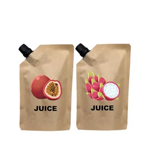 Large Capacity Brown Kraft Paper Refillable Spout Pouch 500ML Portable Storage Bag For Coffee Milk Honey Liquid Packaging