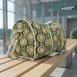 Sac de voyage élégant en tissu de coton matelassé vert à motif bonbon avec fermeture éclair, capacité de 20 à 35 L - Product Image 3
