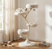 Arbre à chat moderne 59 x 59 x 155 cm, griffoir avec peluche et sisal, mobilier pour chats, poteau avec balle de jeu