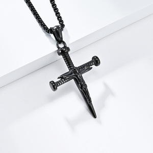 Cross-border best-selling unique retro-style portrait screw <b>titanium</b> steel cross necklace, a niche everyday accessory. - Product Image 4