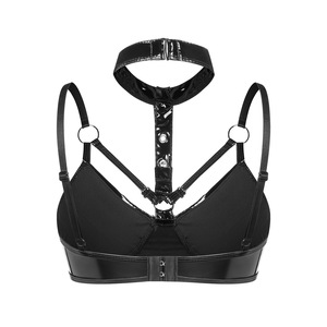 Top Bustier in Pelle Verniciata Lucida con Halter, Taglie S-3XL, Top Corto Sexy da Clubwear Senza Maniche con Bottoni, Stile Camisole - Product Image 4