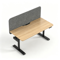 Bureau debout électrique moderne avec écran de confidentialité, bureau de travail en bois réglable en hauteur avec cloison acoustique pour bureau à domicile