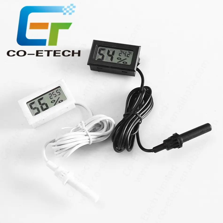 Digital LCD Display Thermometer Hygrometer With Sensor Wire For Indoor Climbing pet car refrigerator