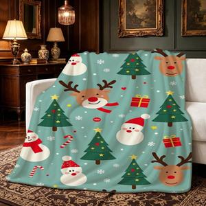 Couverture en flanelle à motifs de personnages de Noël, couverture de sieste, couverture chaude d'hiver, décoration de fête, réversible, confortable et chaude pour la maison, le bureau et la sieste - Product Image 4