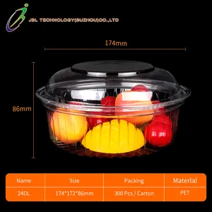 Caixa de plástico para embalagem de frutas PET, recipiente transparente para alimentos, recipiente redondo para salada, lanche e sobremesa, com tampa articulada